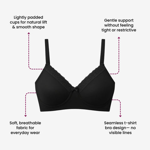 Lightly Padded T-Shirt Bra - Black