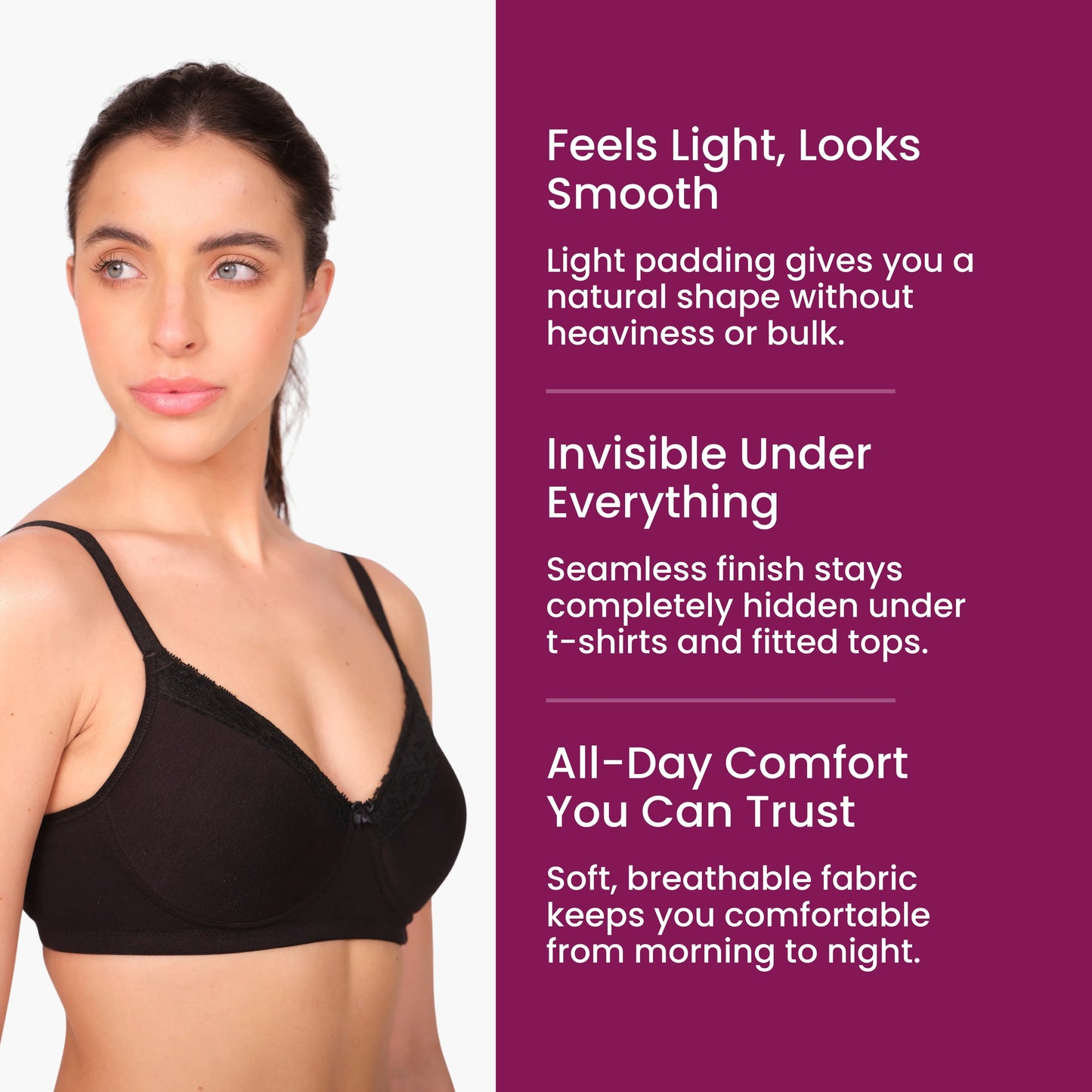 Lightly Padded Cotton T-Shirt Bra With Lace