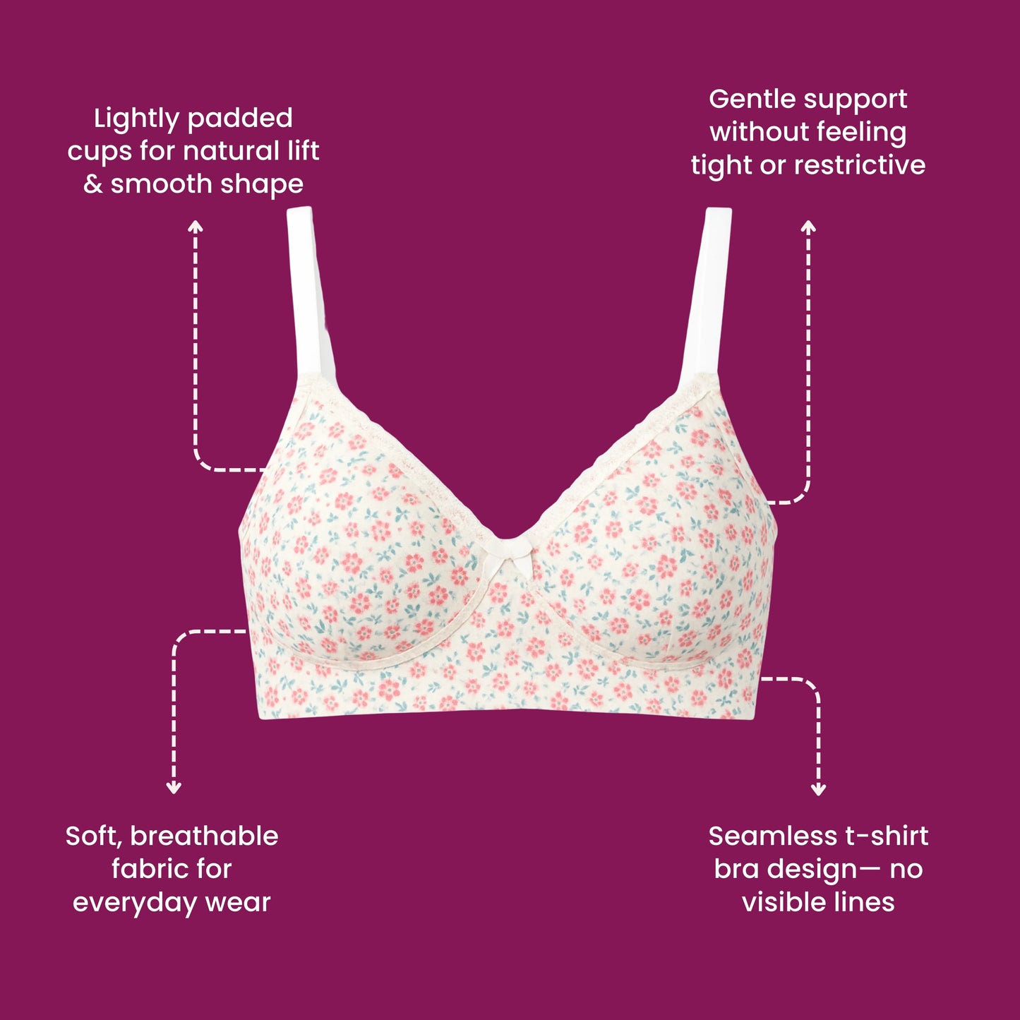 Munns & Mars Lingeries Set- T-shirt Bra & Mid Waist Hipster Panty with Outer Elastic
