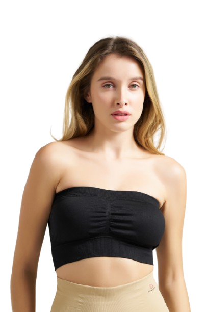Munns & Mars Bundle of Seamless Non-Padded Tube Bra-Black And Tummy & Thigh Short-Beige