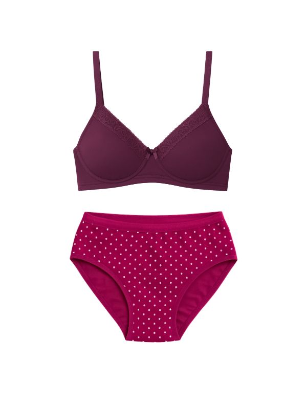 Munns & Mars Lingeries Set- T-shirt Bra & Mid Waist Hipster Panty with Outer Elastic