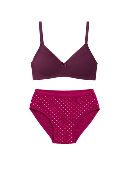 Munns & Mars Lingeries Set- T-shirt Bra & Mid Waist Hipster Panty with Outer Elastic