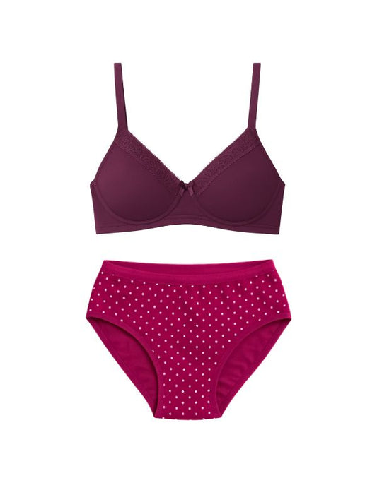 Munns & Mars Lingeries Set- T-shirt Bra & Mid Waist Hipster Panty with Outer Elastic