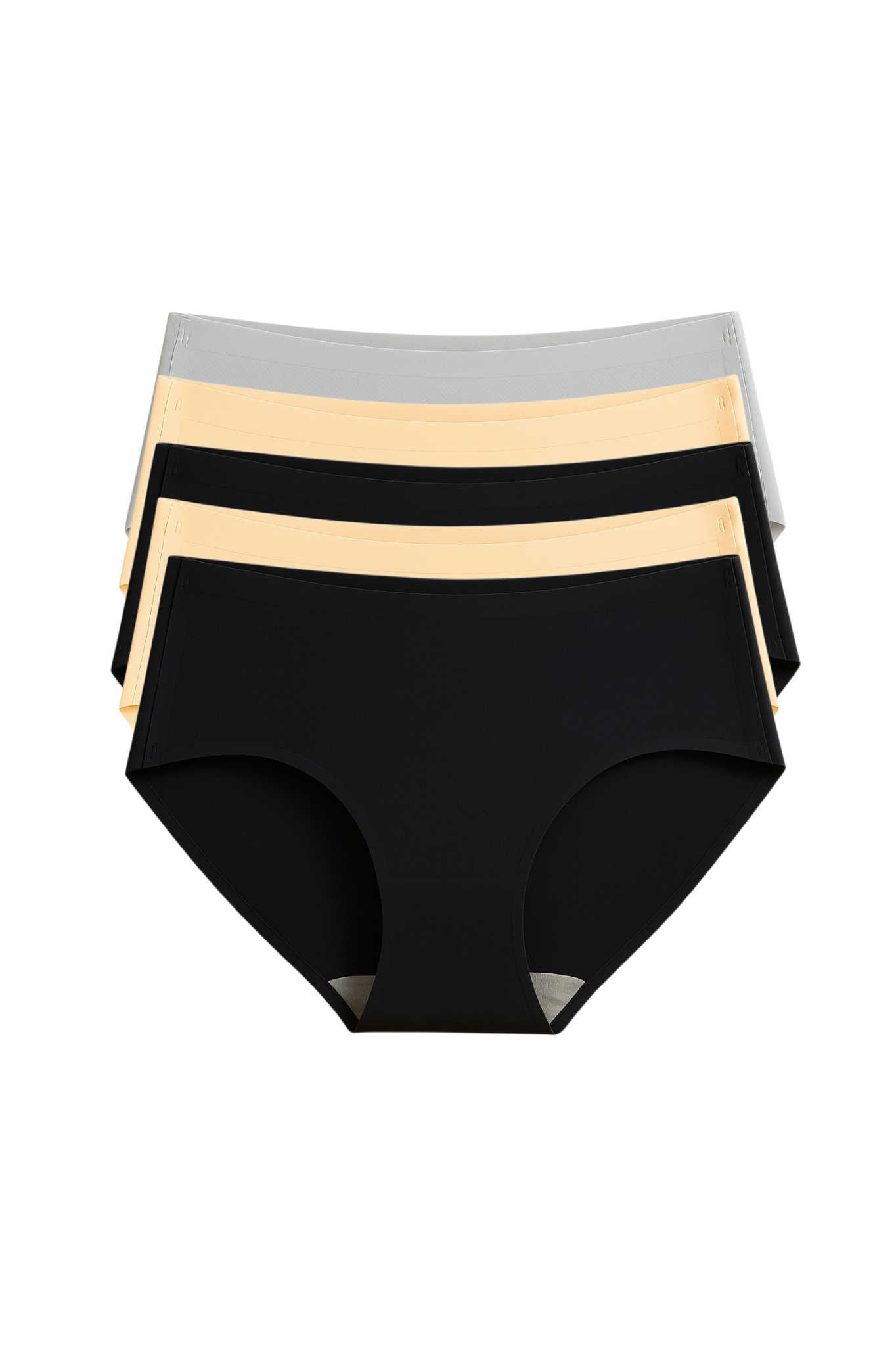 Set of three pairs of women's underwear with different color bands on a white background