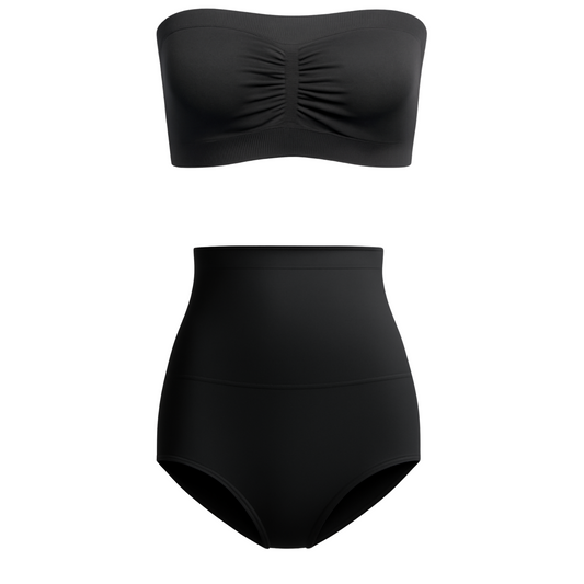 Munns & Mars Bundle of Seamless Non-Padded Tube Bra-Black And Tummy Tucker Panty-Black