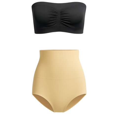 Munns & Mars Bundle of Seamless Non-Padded Tube Bra-Black And Tummy Tucker Panty-Beige