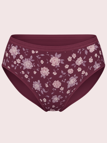 Mid Waist Hipster Panty Floral Print With Outer Elastic- Dark Purple