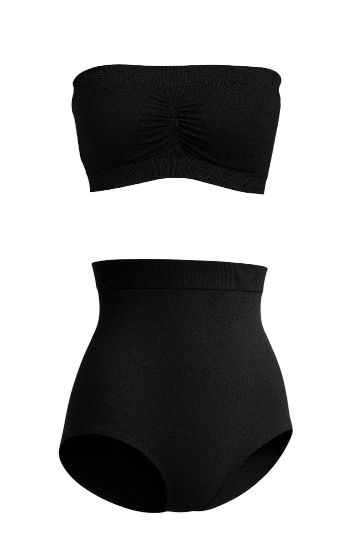 Munns & Mars Bundle of Seamless Non-Padded Tube Bra-Black And Tummy Tucker Panty-Black