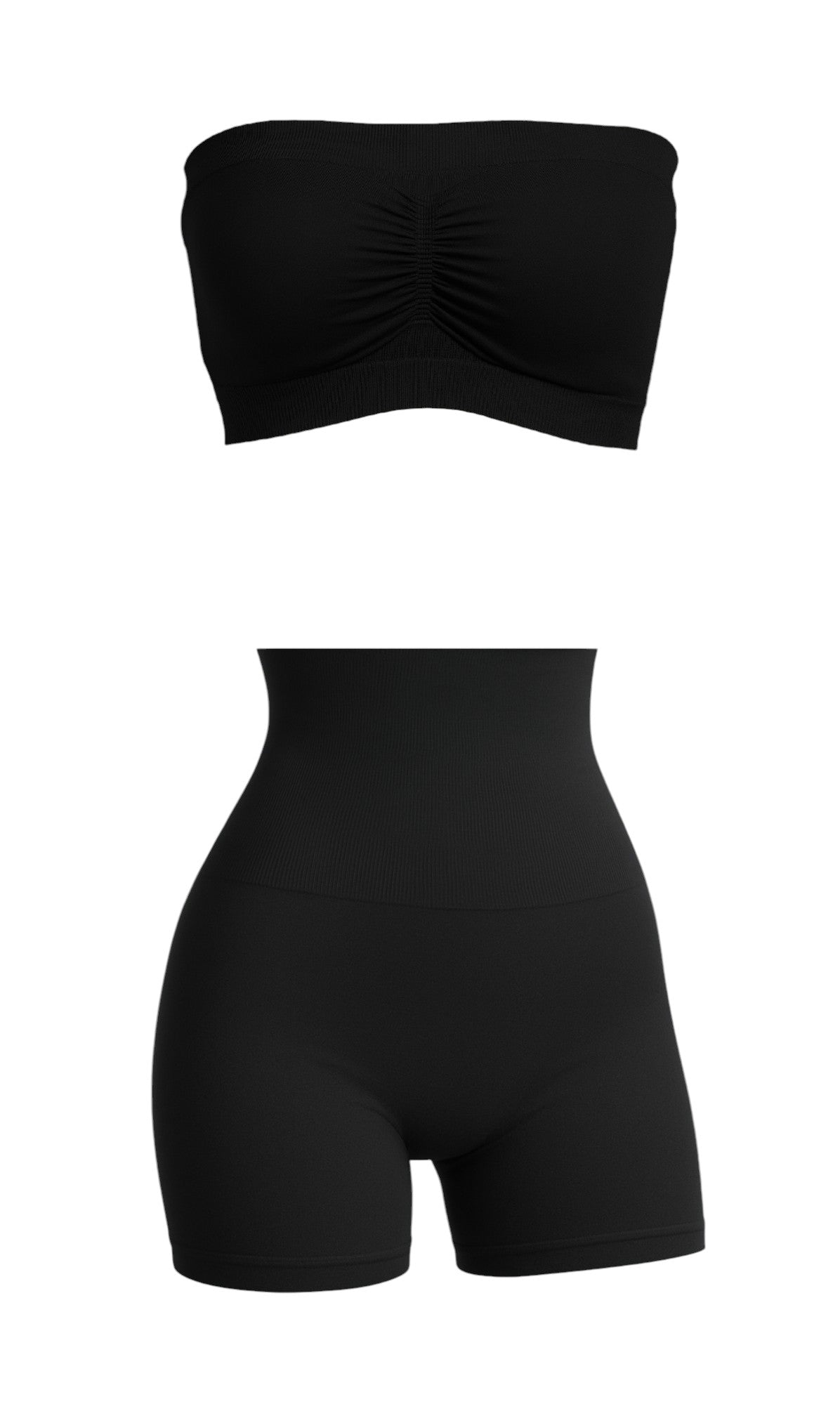 Munns & Mars Bundle of Seamless Non-Padded Tube Bra-Black And Tummy & Thigh Short-Black