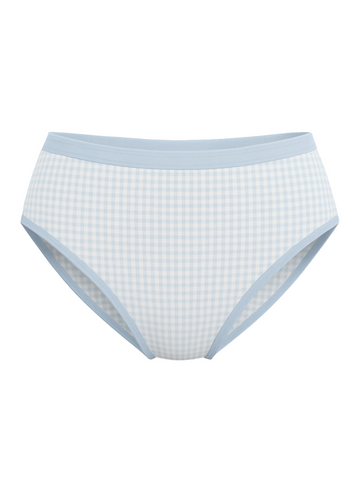 Mid Waist Hipster Panty Chekers Print With Outer Elastic- Sky Blue