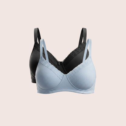 Munns & Mars Womens Cotton Lightly Padded T-Shirt Bra Plain and with Lace -  Pack of 2