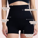 Black/Black tummy & thighs short shapewear - pack of 2, fabric and fit detail — Munns & Mars