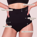 Black tummy tucker panty shapewear, fabric and fit detail — Munns & Mars