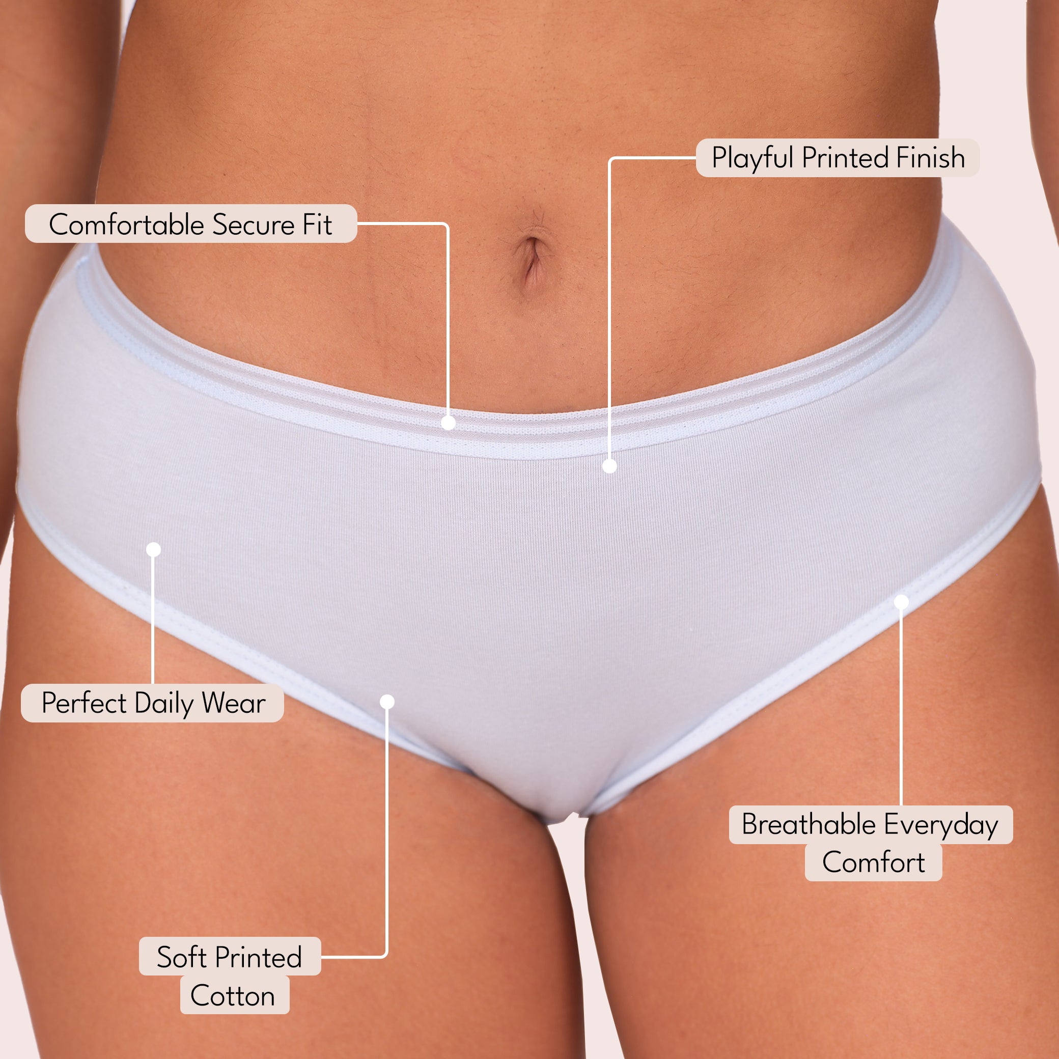 Munns & Mars Womens Cotton Mid Waist Hipster Panty Pack Of 5