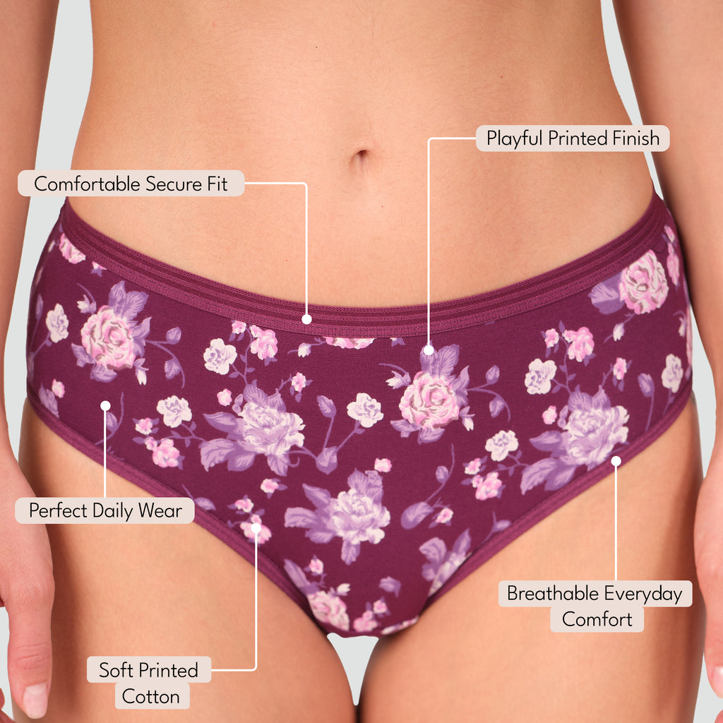 Munns & Mars Womens Cotton Printed Mid Waist Hipster Panty Pack of 3