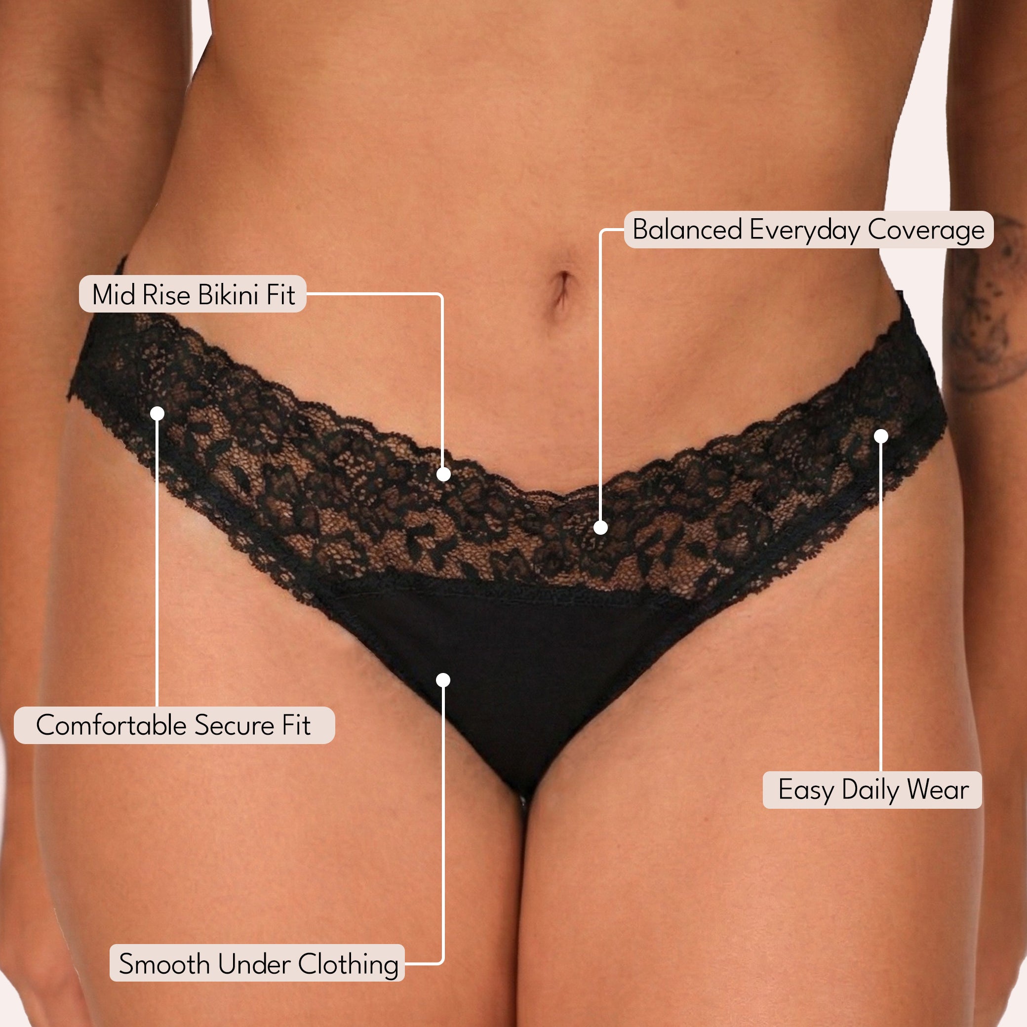 Mid Waist Bikini Panty with Lace (Pack of 5)