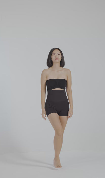 Munns & Mars Bundle of Seamless Non-Padded Tube Bra-Black And Tummy & Thigh Short-Beige