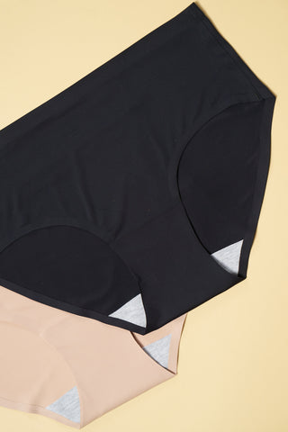Seamless Bonded Hipster Panty - Black & Beige
