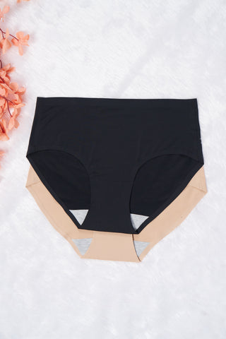 Seamless Bonded Hipster Panty - Black & Beige