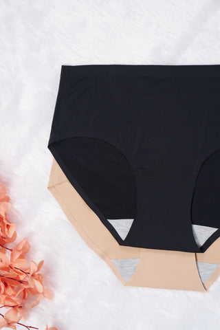 Seamless Bonded Hipster Panty - Black & Beige