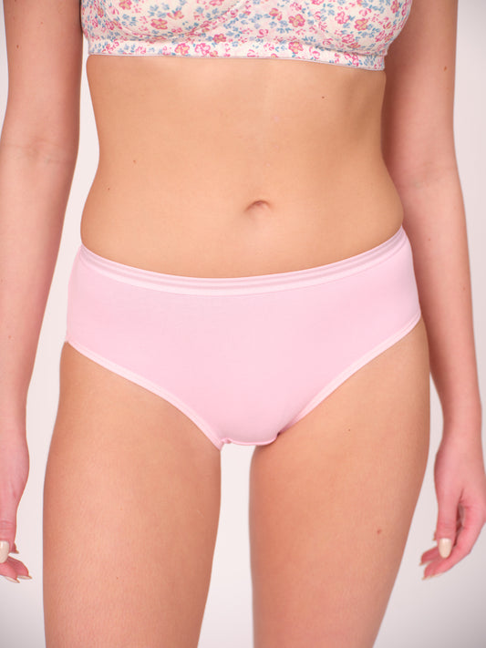 Mid Waist Hipster Panty With Outer Elastic- Baby Pink