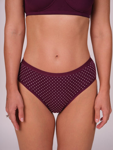 The Purple Hipster Bundle: 3-Pack of Mid-Waist Panties with Outer Elastic (Plain, Polka Dots, Floral)