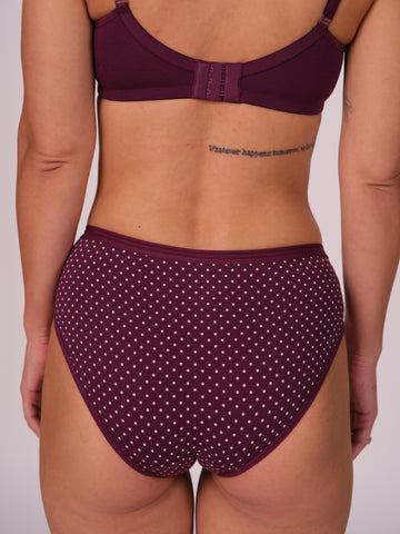 Mid Waist Hipster Panty Polka Dots Print With Outer Elastic- Dark Purple