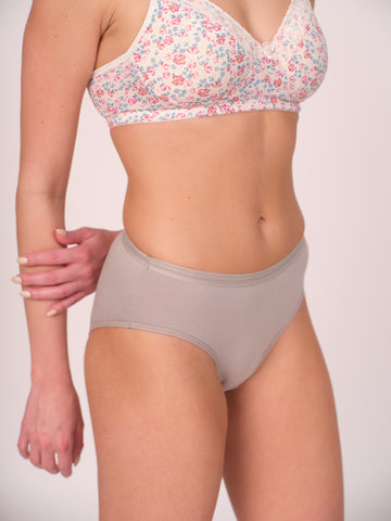 Mid Waist Hipster Panty With Outer Elastic- Grey