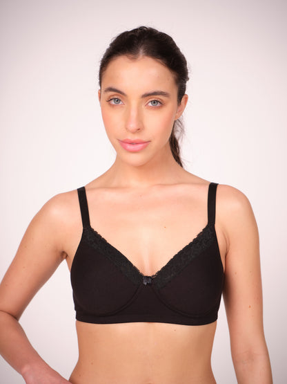Lightly Padded Cotton T-Shirt Bra With Lace
