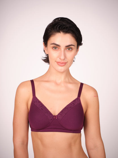 Lightly Padded Cotton T-Shirt Bra With Lace