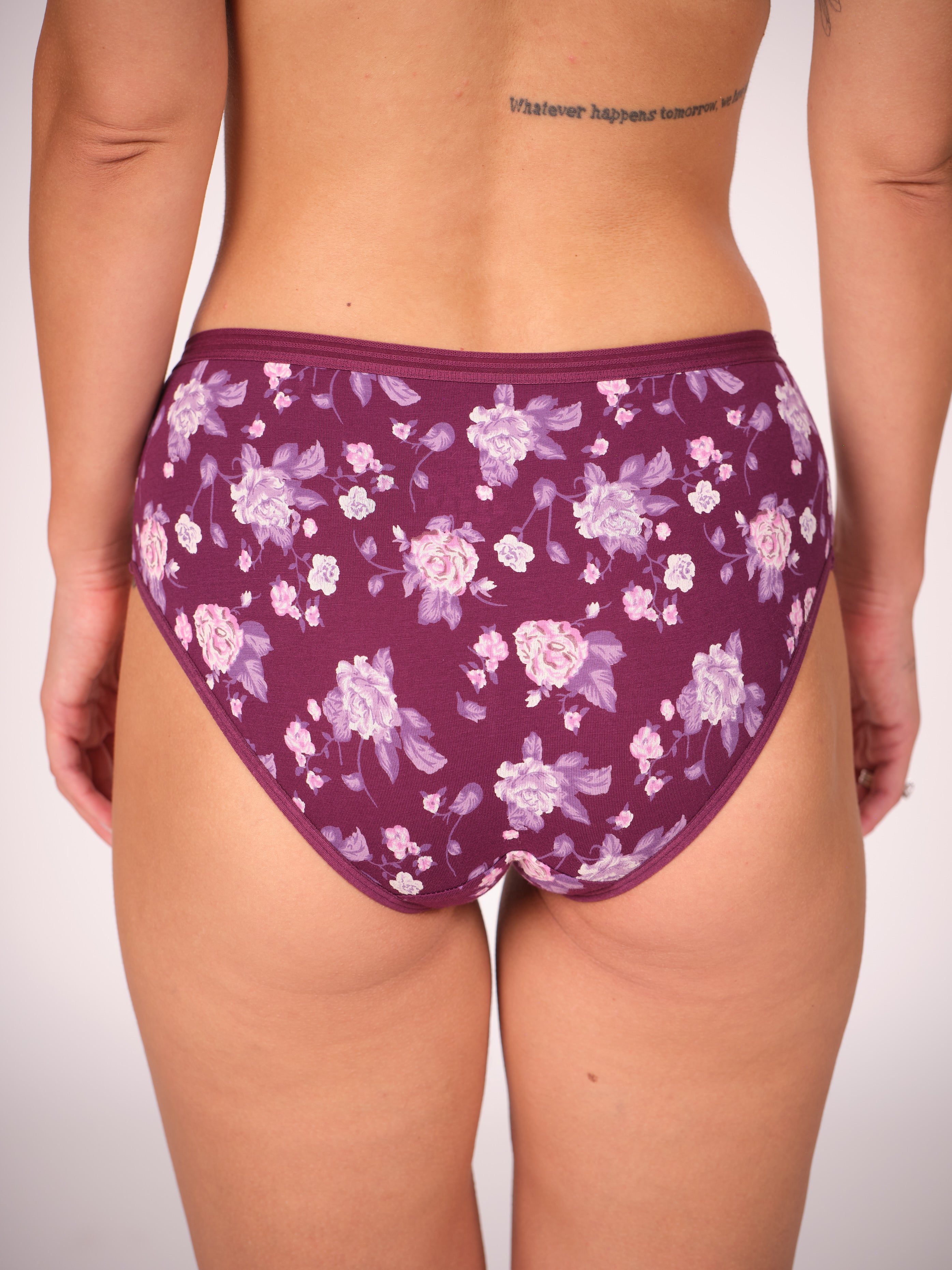 Mid Waist Hipster Panty Floral Print With Outer Elastic- Dark Purple