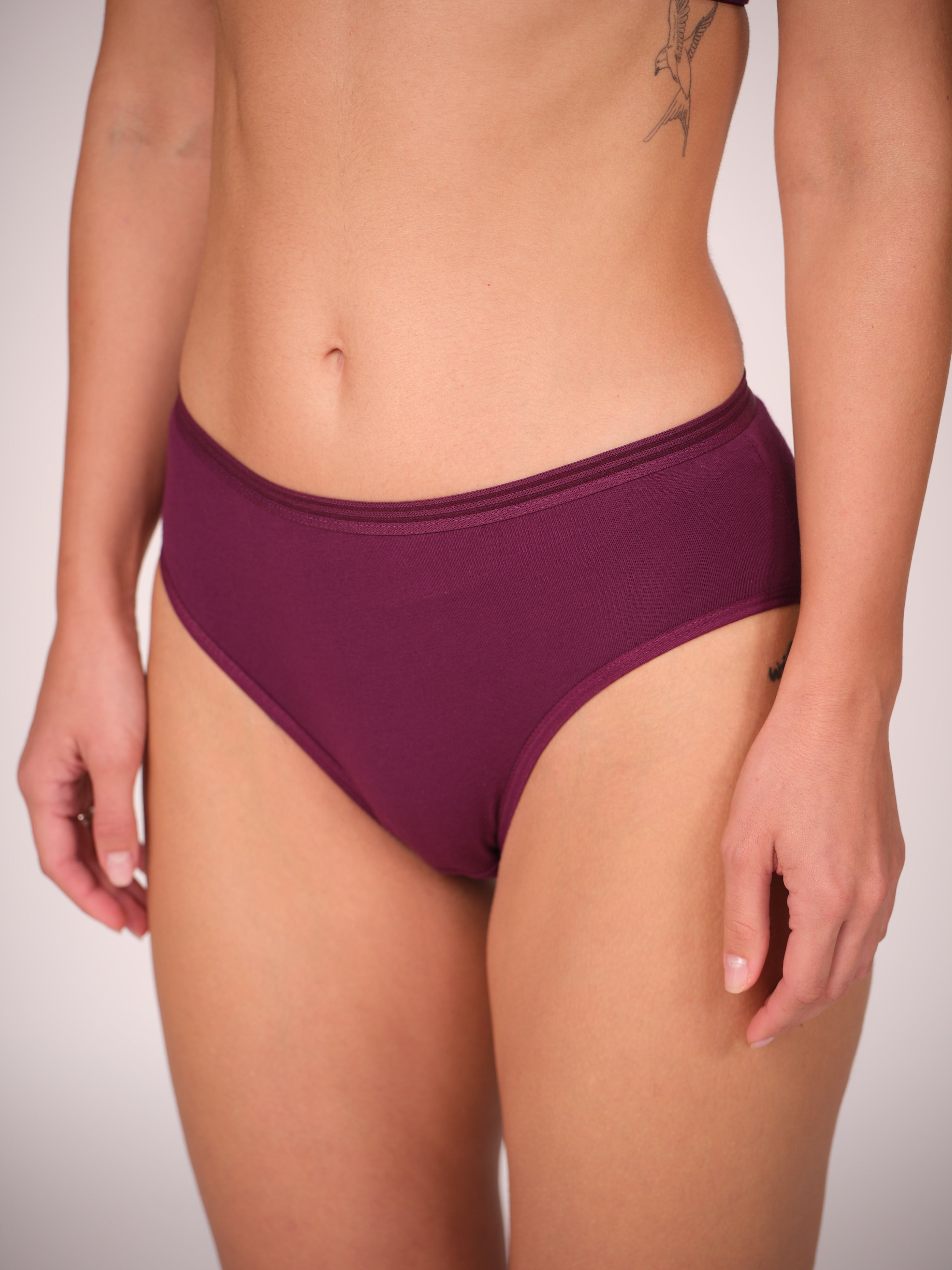 Mid Waist Hipster Panty With Outer Elastic- Dark Purple