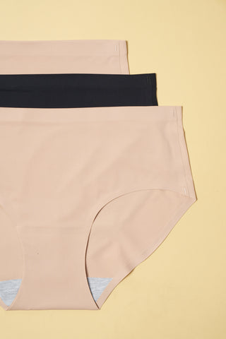 Seamless Bonded Hipster Panty - Beige, Beige & Black