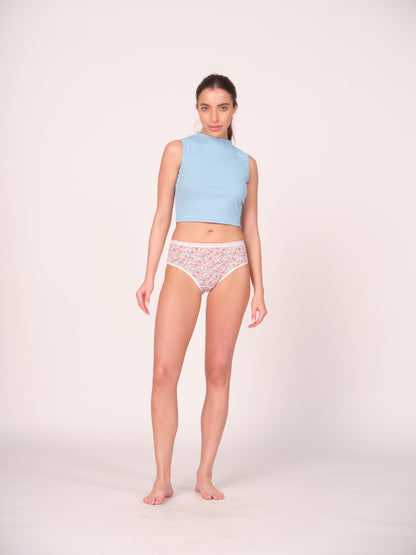 Mid Waist Hipster Panty Bundle Floral Print With Outer Elastic- White (Pack Of 3)