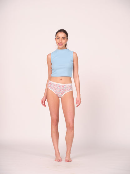 Mid Waist Hipster Panty Bundle Floral Print With Outer Elastic- White (Pack Of 3)