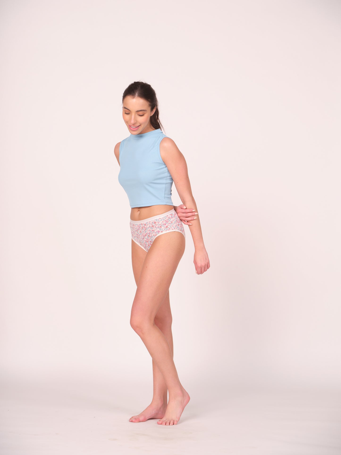 Mid Waist Hipster Panty Bundle Floral Print With Outer Elastic- White (Pack Of 3)