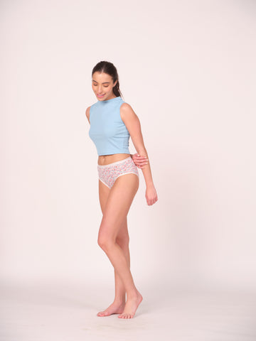 Mid Waist Hipster Panty Bundle Floral Print With Outer Elastic- White (Pack Of 3)