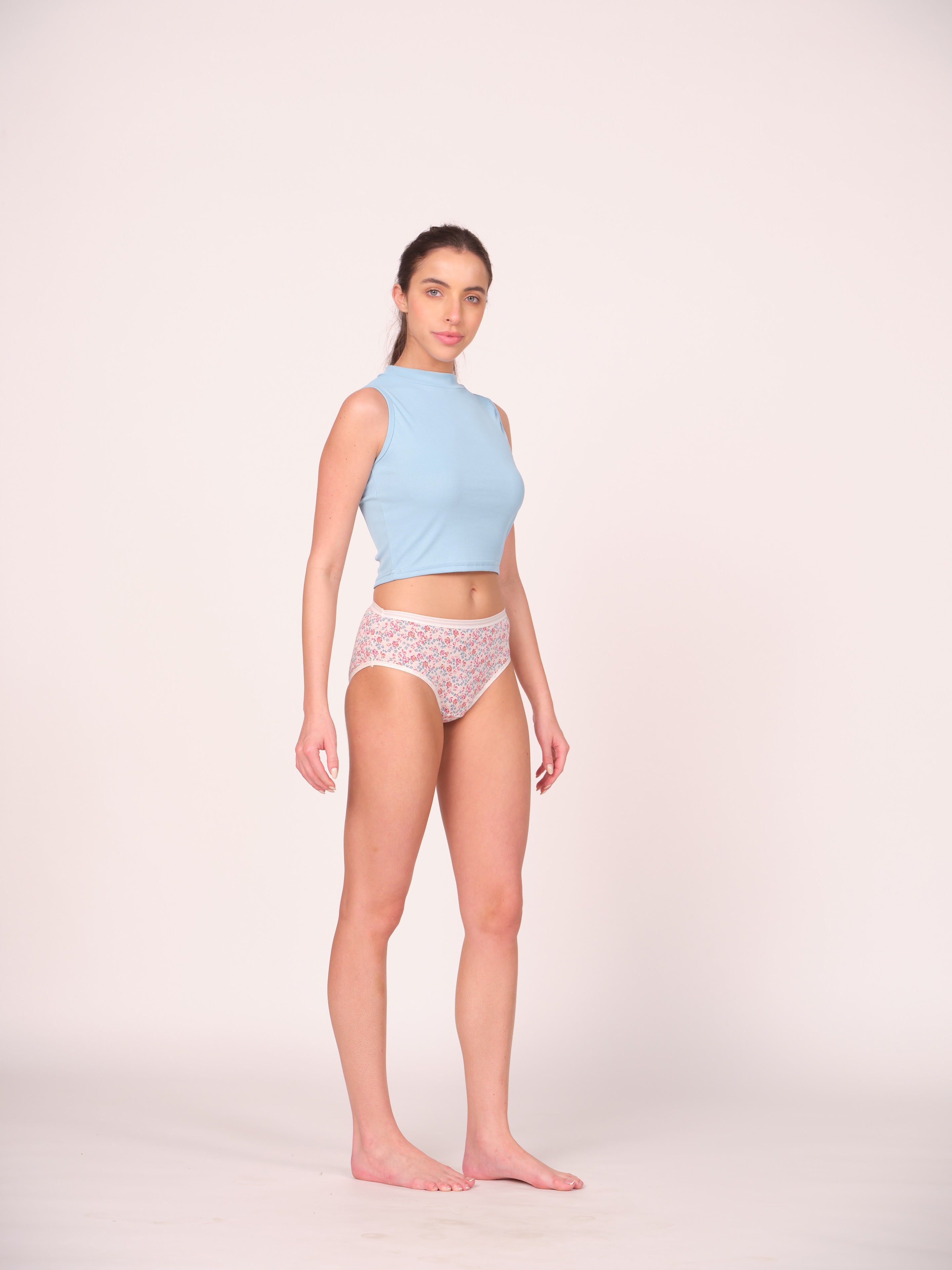 Mid Waist Hipster Panty Bundle Floral Print With Outer Elastic- White (Pack Of 3)