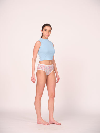 Mid Waist Hipster Panty Bundle Floral Print With Outer Elastic- White (Pack Of 3)