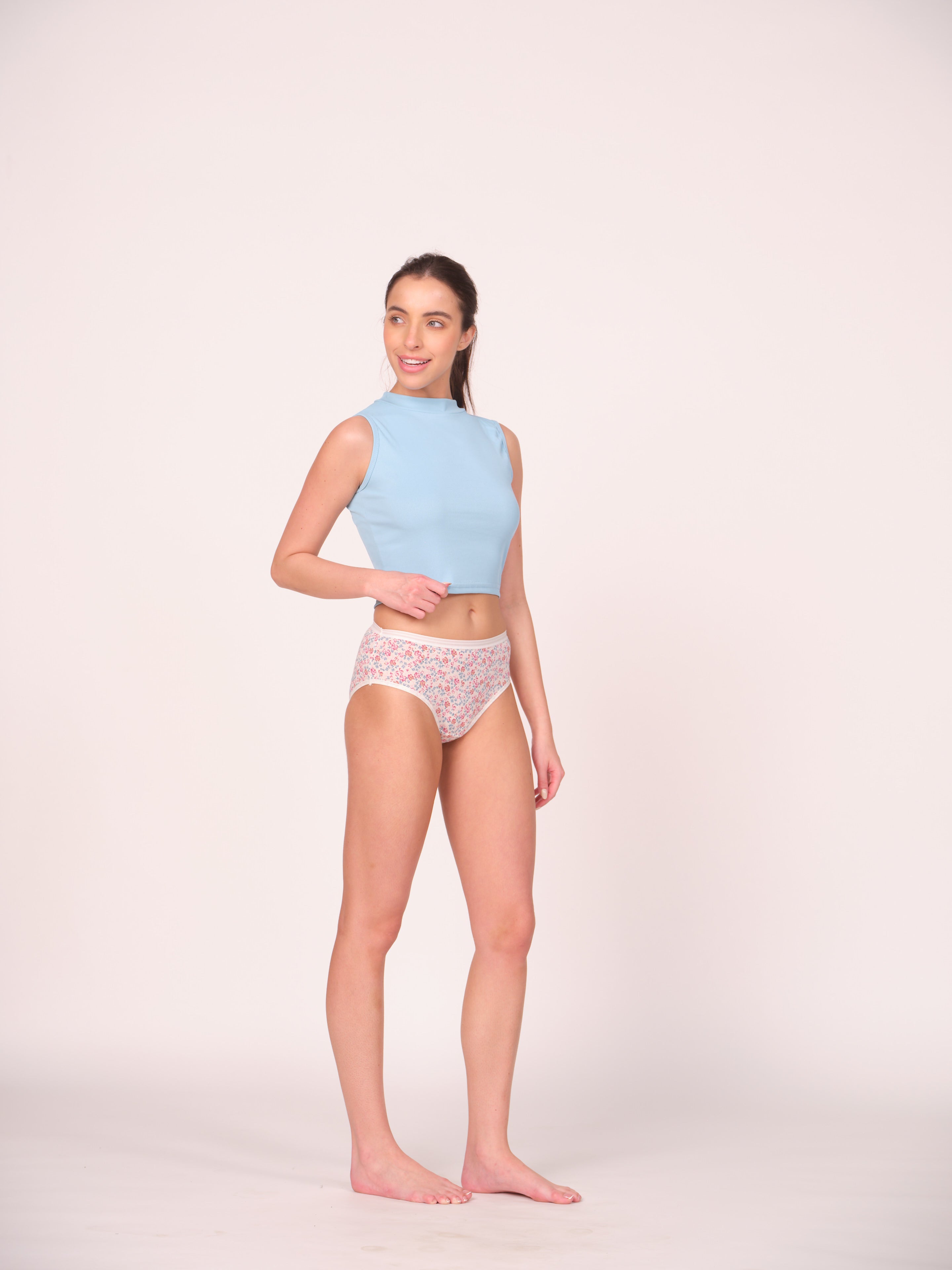 Mid Waist Hipster Panty Bundle Floral Print With Outer Elastic- White (Pack Of 3)