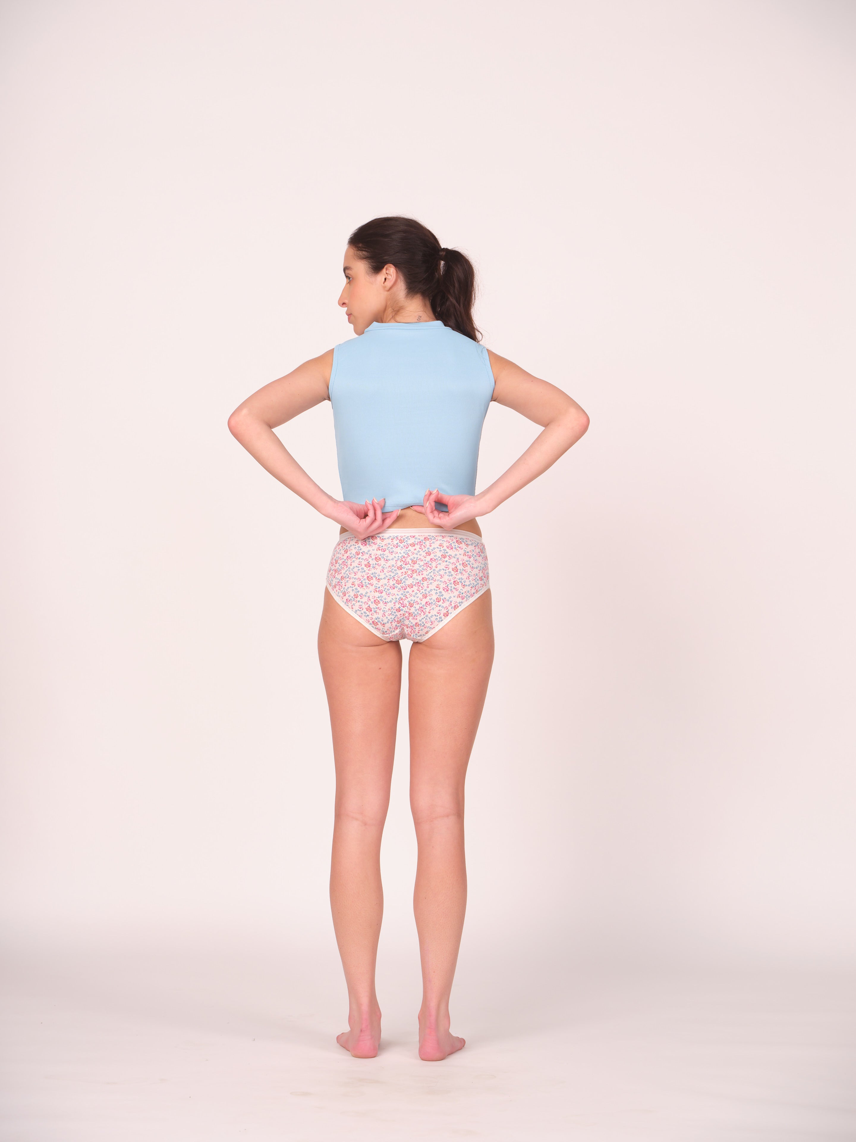 Mid Waist Hipster Panty Bundle Floral Print With Outer Elastic- White (Pack Of 3)