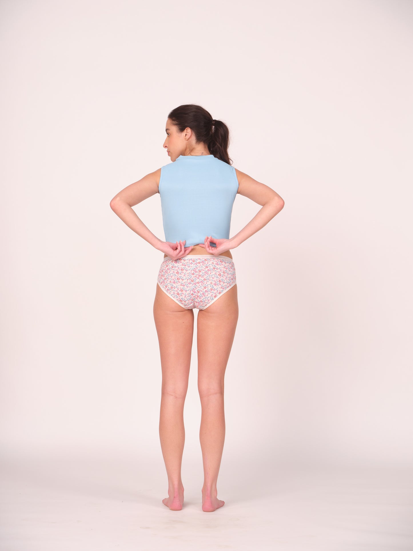 Mid Waist Hipster Panty Bundle Floral Print With Outer Elastic- White (Pack Of 3)