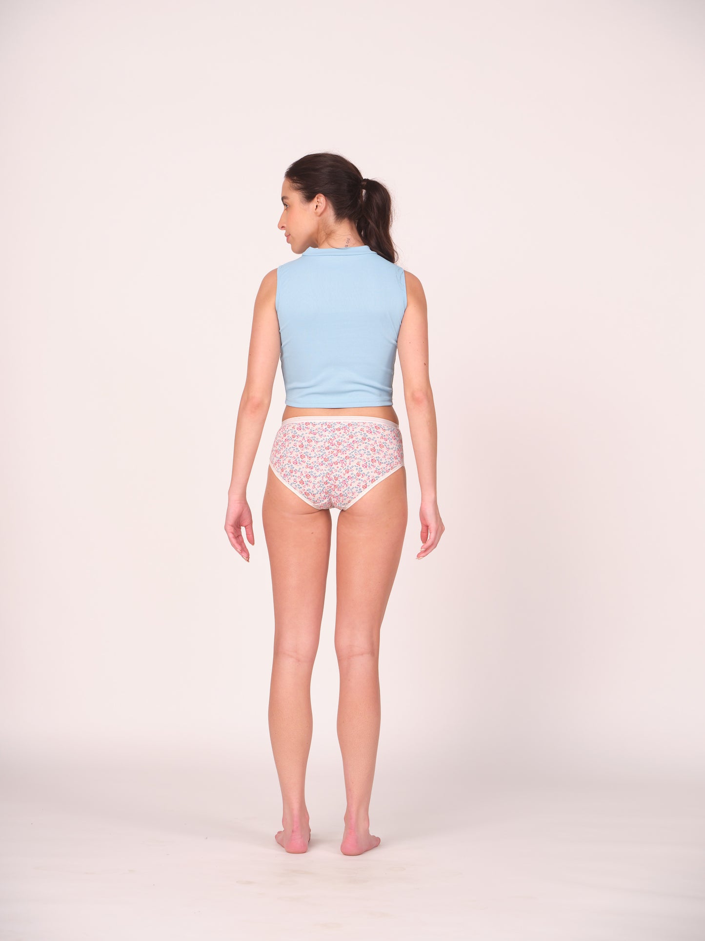 Mid Waist Hipster Panty Bundle Floral Print With Outer Elastic- White (Pack Of 3)