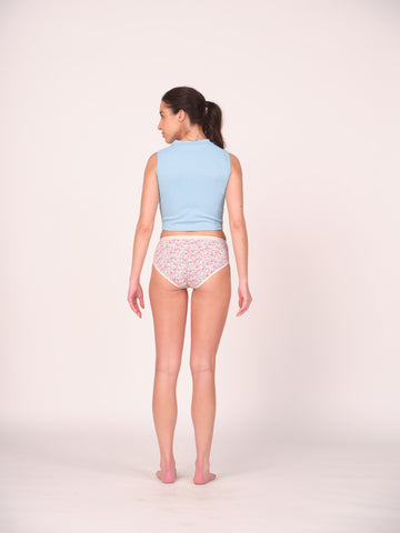 Mid Waist Hipster Panty Bundle Floral Print With Outer Elastic- White (Pack Of 3)