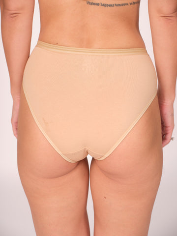 Mid Waist Hipster Panty With Outer Elastic- Beige
