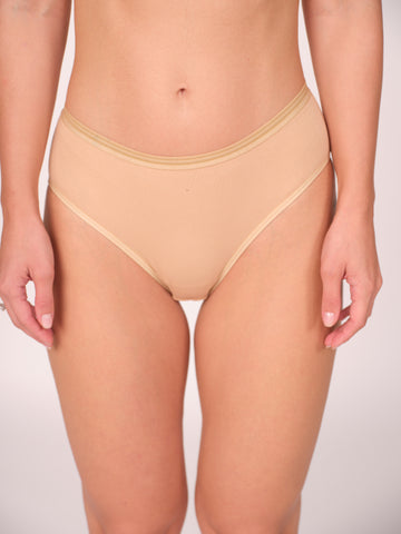 Mid Waist Hipster Panty With Outer Elastic- Beige