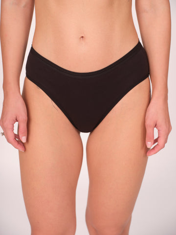 Mid Waist Hipster Panty With Outer Elastic- Black