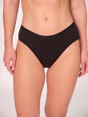 Mid Waist Hipster Panty With Outer Elastic- Black