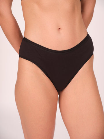 Mid Waist Hipster Panty With Outer Elastic- Black