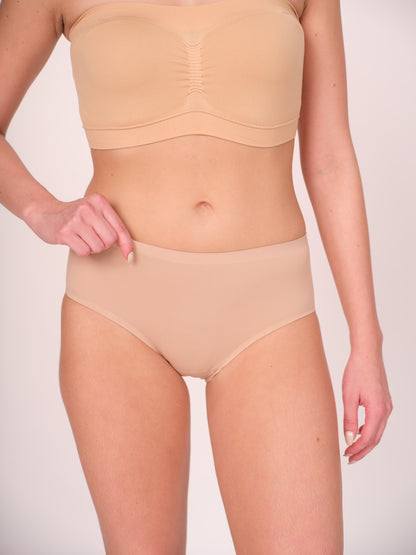 Seamless Bonded Hipster Panty - Beige, Beige & Black